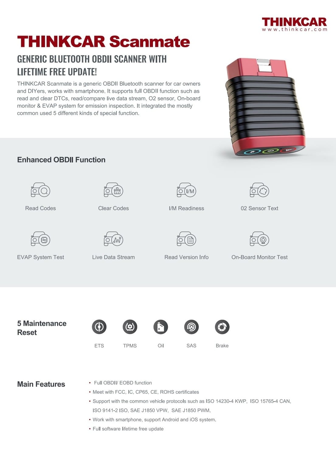 Thinkcar Scanmate Functions